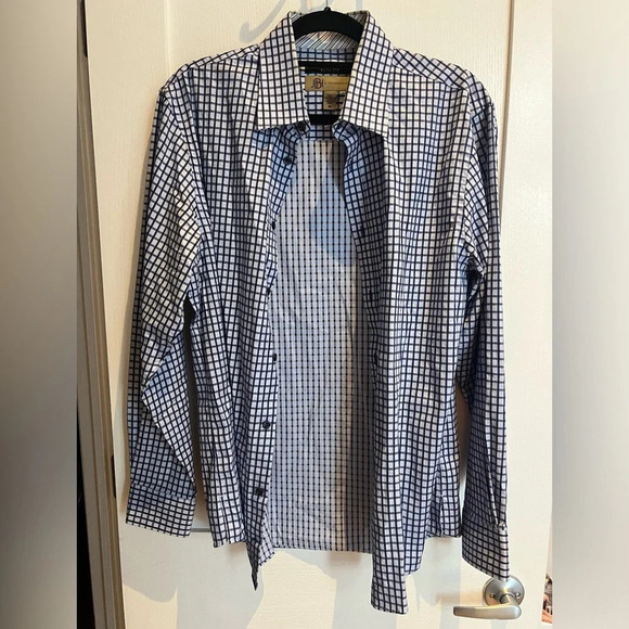 Jhane Barnes Slim Fit Button Up Shirt M Blue Checkered Plaid - Picture 2 of 5